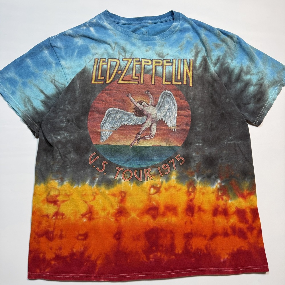Led Zeppelin Shirt Mens Large Multicolor Tie Dye U.S. Tour 1975 Graphic Tee